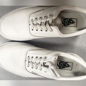Nearly New White Leather Platform Vans Size 7.5